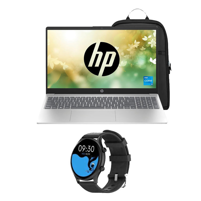 Picture of HP 15 - 12th Gen Intel Core i5-1235U 15.6" 15-fd0070TU Thin & Light Laptop (8GB/ 512GB SSD/ Full HD Display/ Windows 11 Home/ MS Office/ 1 Year Warranty/ Natural Silver/ 1.59Kg)+ Smart Watch+ Laptop Bag